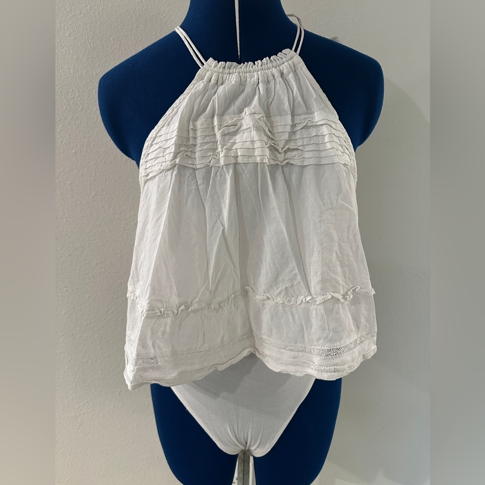 Free People White Ruffled Bodysuit